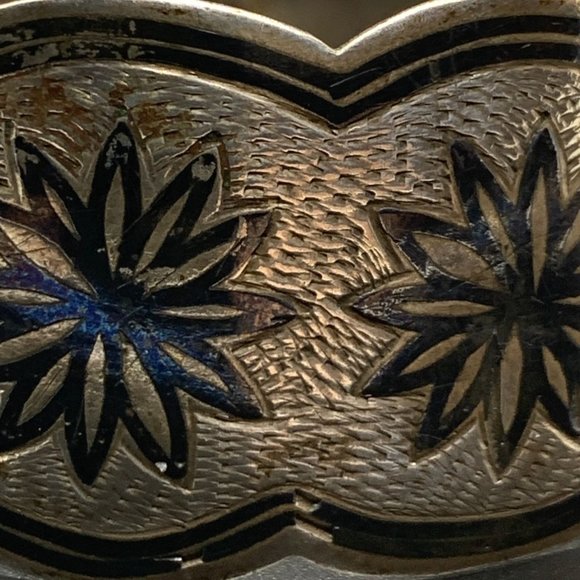 Vintage Sterling Silver Niello Hinge Cuff Bangle Boho Bracelet Flower Inlay - Picture 8 of 9